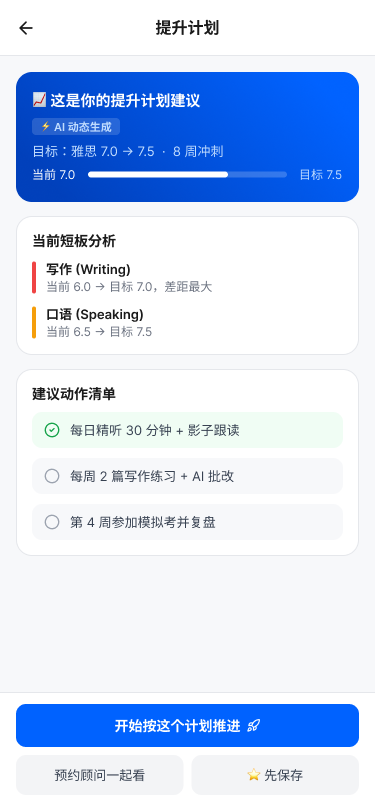 AI 提升计划建议界面
