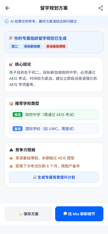 AI 留学规划方案界面
